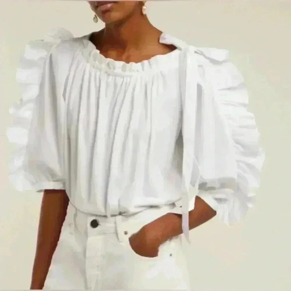 See by Chloe White Ruffle Trim Blouse Size XL - Picture 1 of 10